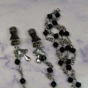 Gothic Witch Forest Mushroom Black and Silver Glasses Chain